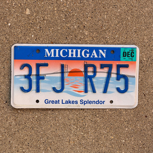 Photo of a 1997 2004 Michigan Graphic / Specialty License Plate Auto Tag Garage Decor Vintage Great Lakes Splendor 3FJR 75
