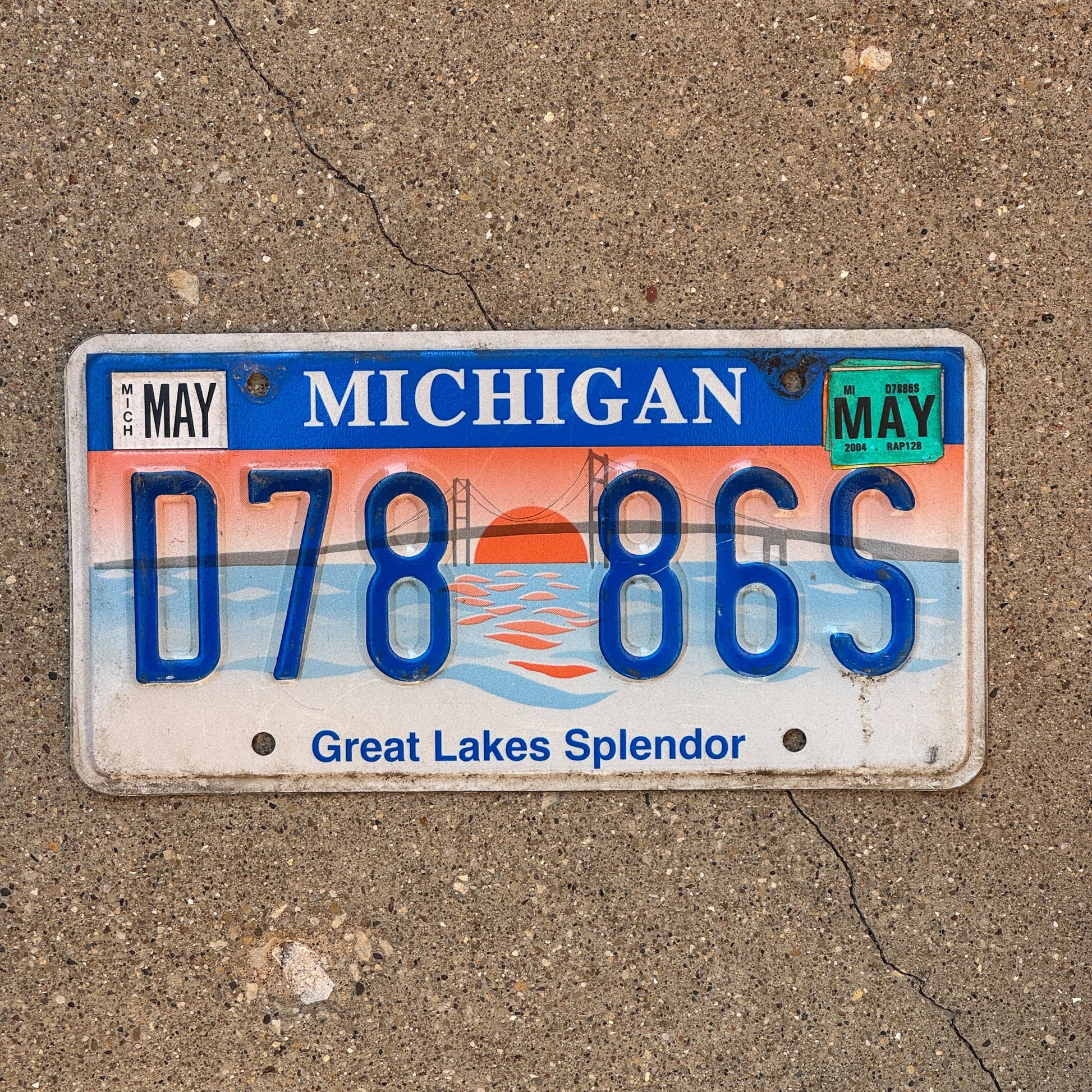 Photo of a 1997 2004 Michigan Graphic / Specialty License Plate Auto Tag Garage Decor Vintage Great Lakes Splendor D78 86S