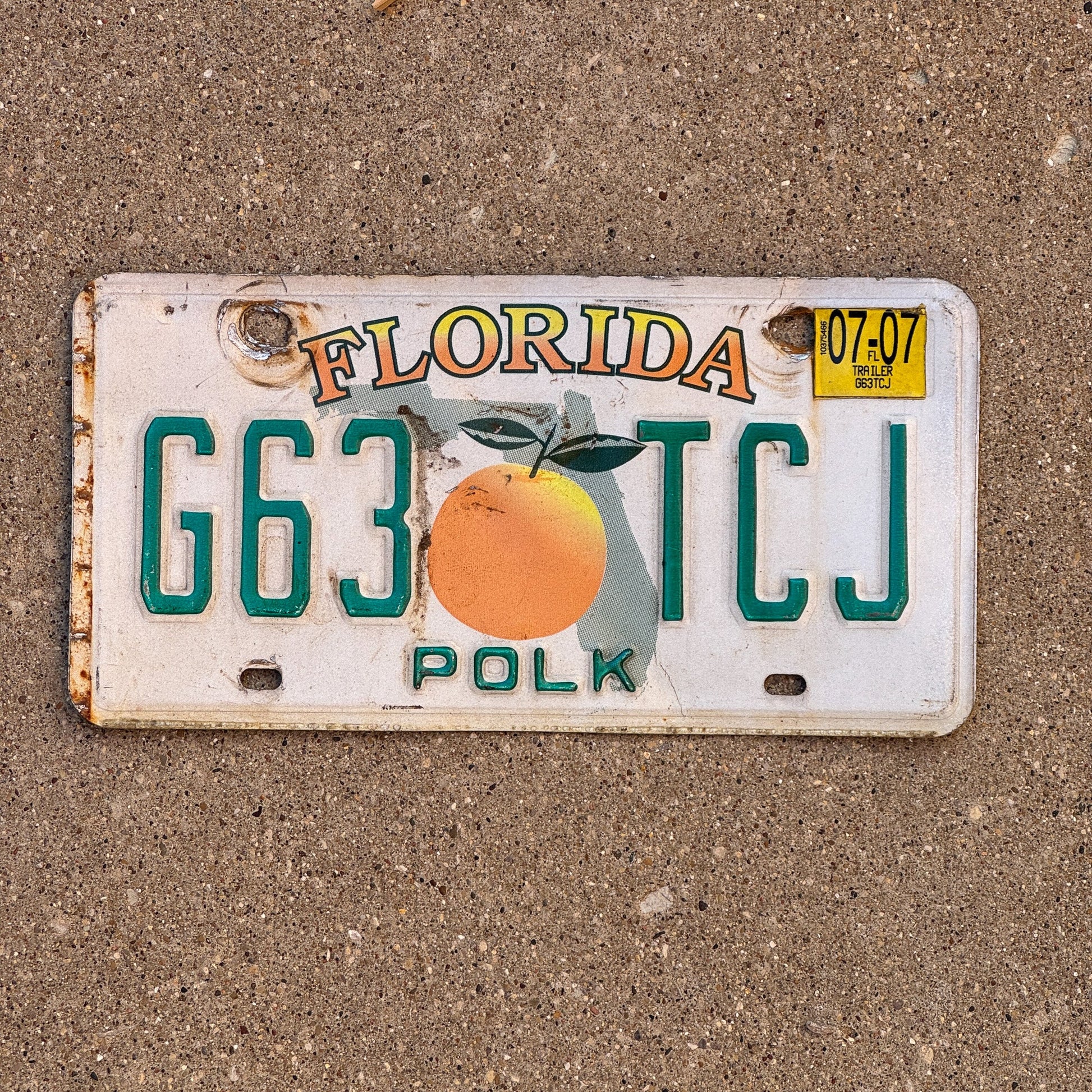 Photo of a 1997 2007 Florida Trailer License Plate Auto Tag Garage Decor Vintage G63 TCJ