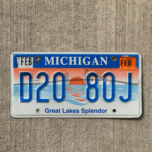 Photo of a 1997 2007 Michigan Graphic / Specialty License Plate Auto Tag Garage Decor Vintage Great Lakes Splendor D20 80J with original patina