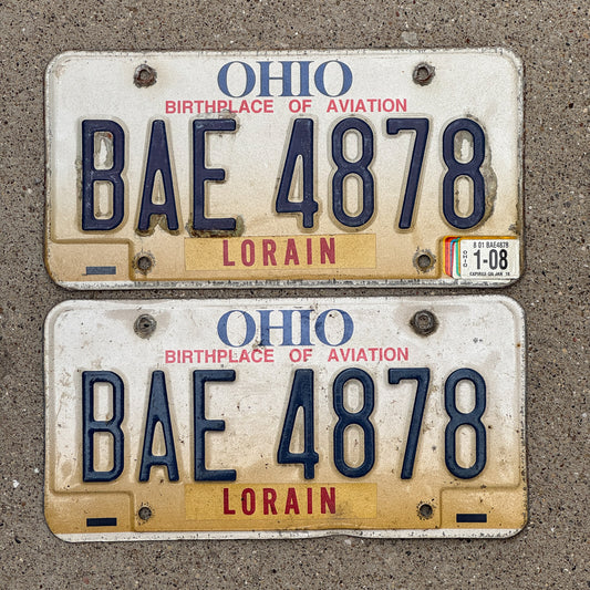 Photo of a 1997 2008 Ohio License Plate Pair Auto Tag Garage Decor Vintage BAE 4878 with original patina