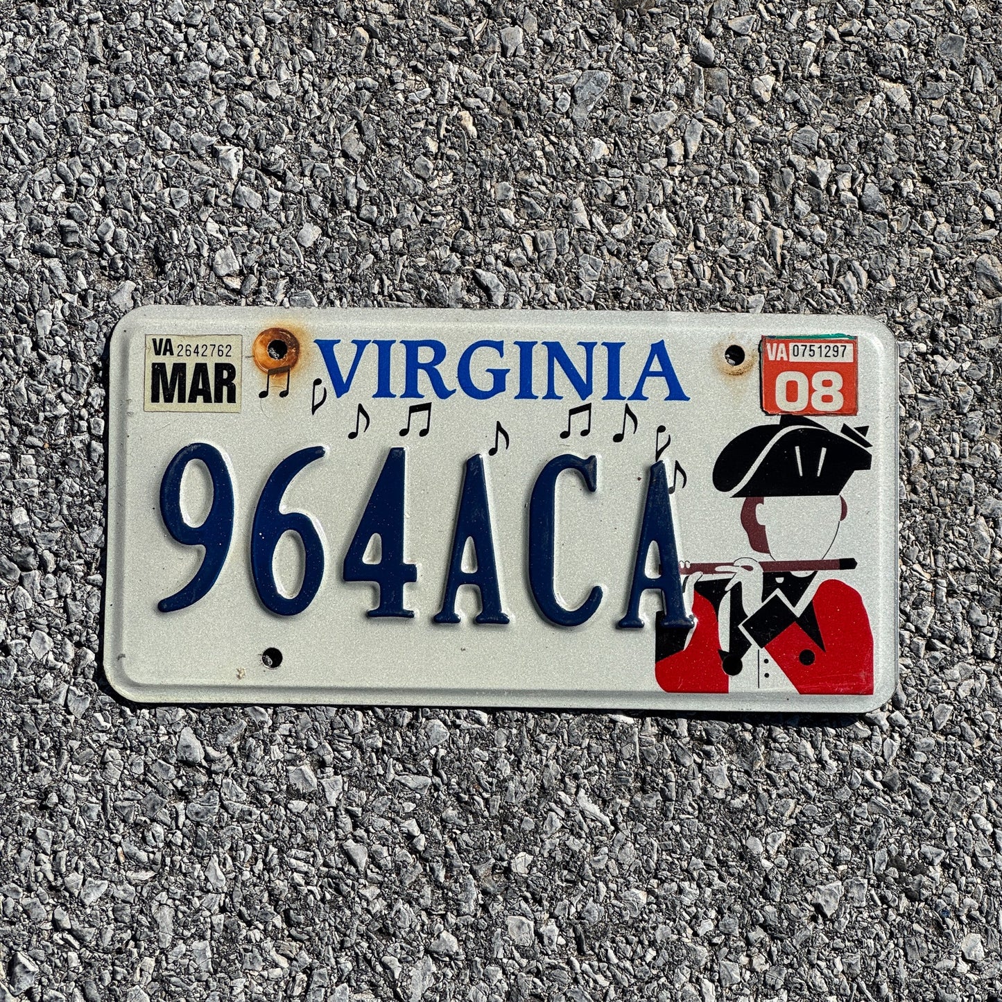 Photo of a 1997 2008 Virginia Graphic / Specialty License Plate Auto Tag Garage Decor Vintage Patriot 964 ACA
