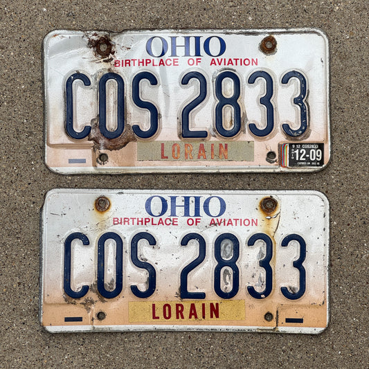 Photo of a 1997 2009 Ohio License Plate Pair Auto Tag Garage Decor Vintage COS 2833 with original patina
