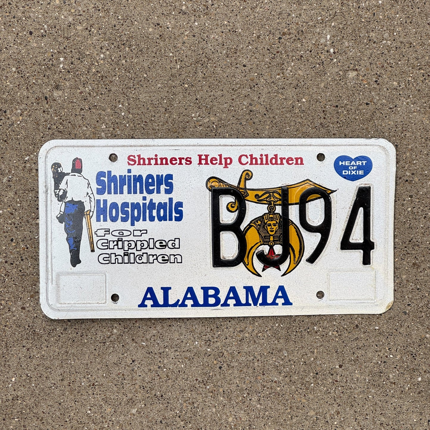 Photo of a 1997 Alabama Graphic / Specialty License Plate Auto Tag Garage Decor Vintage Shriners BJ 94