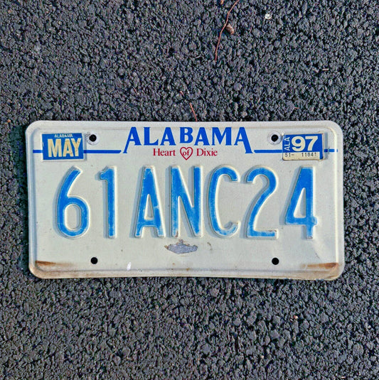 Photo of a 1997 Alabama License Plate Auto Tag Garage Decor Vintage Heart of Dixie 61 ANC 24