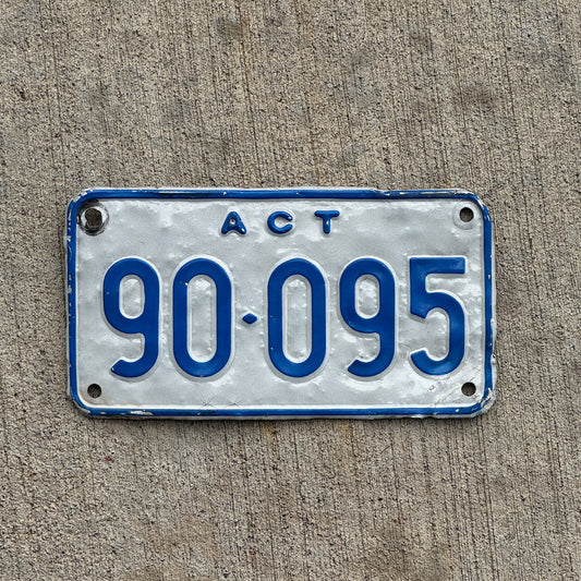 Photo of a 1997 Australian Capital Territory ACT Motorcycle License Plate Auto Tag Garage Decor Vintage Australia 90 095 with original patina