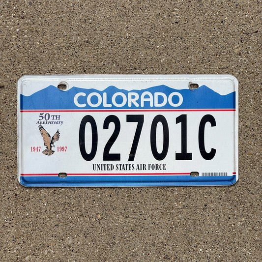 Photo of a 1997 Colorado Military License Plate Auto Tag Garage Decor Vintage US Air Force 50th Anniversary 02701 C