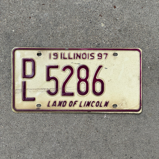 Photo of a 1997 Illinois Dealer License Plate Auto Tag 1 Vintage Garage 5286 with original patina