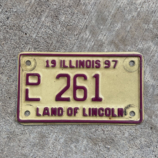 Photo of a 1997 Illinois Motorcycle Dealer License Plate Auto Tag Garage Decor Vintage 261 with original patina