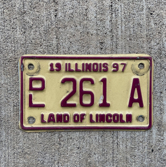 Photo of a 1997 Illinois Motorcycle Dealer License Plate Auto Tag Garage Decor Vintage 261 A with original patina