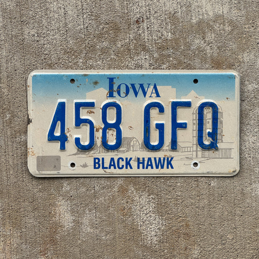 Photo of a 1997 Iowa License Plate Auto Tag Garage Decor Vintage 458 GFQ with original patina