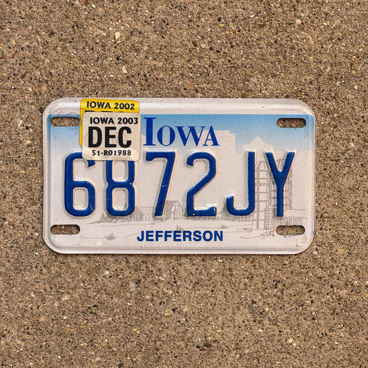 Photo of a 1997 Iowa MOTORCYCLE License Plate Auto Tag Garage Decor Vintage Jefferson 6872 JY
