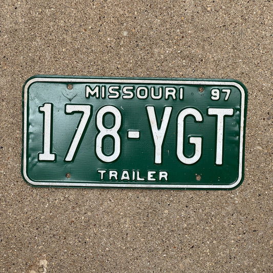 Photo of a 1997 Missouri Trailer License Plate Auto Tag Garage Decor Vintage 178 YGT