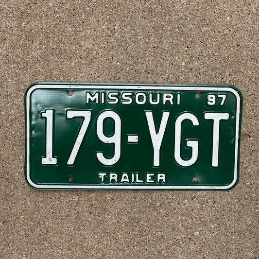 Photo of a 1997 Missouri Trailer License Plate Auto Tag Garage Decor Vintage 179 YGT