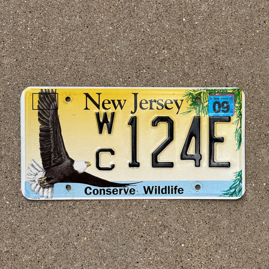 Photo of a 1997 New Jersey Graphic / Specialty License Plate Auto Tag Garage Decor Vintage Conserve Wildlife Bald Eagle Birds WC 124 E
