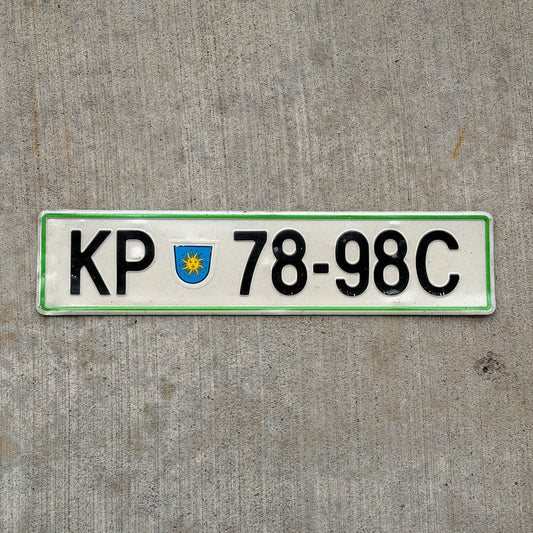 Photo of a 1997 Slovenia License Plate Auto Tag Garage Decor Vintage Koper KP 78 98 C with original patina