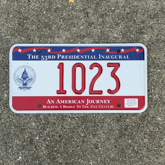 Photo of a 1997 Washington DC Inaugural License Plate Auto Tag Garage Decor Vintage Clinton Inauguration Politics Political 1023 with original patina