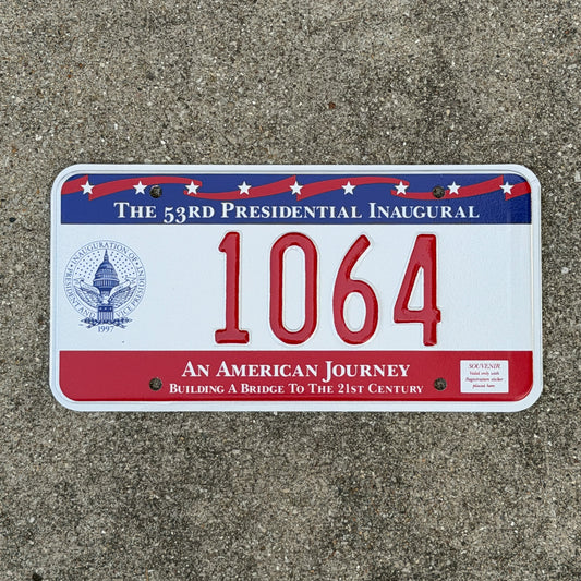 Photo of a 1997 Washington DC Inaugural License Plate Auto Tag Garage Decor Vintage Clinton Inauguration Politics Political 1064 with original patina