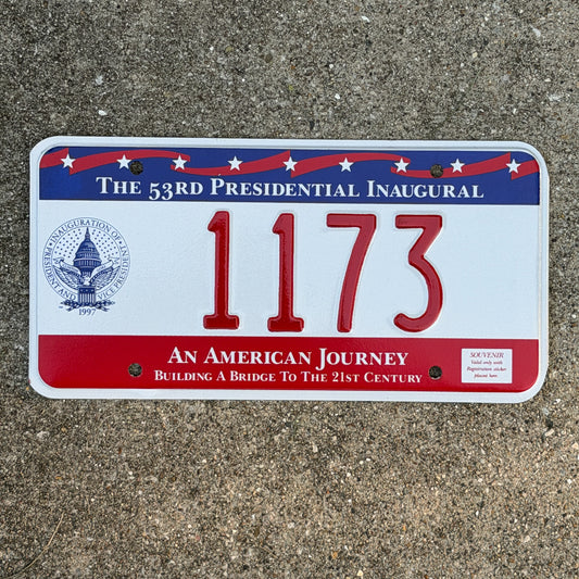 Photo of a 1997 Washington DC Inaugural License Plate Auto Tag Garage Decor Vintage Clinton Inauguration Politics Political 1173 with original patina