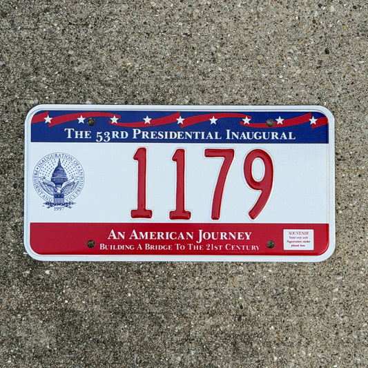 Photo of a 1997 Washington DC Inaugural License Plate Auto Tag Garage Decor Vintage Clinton Inauguration Politics Political 1179 with original patina