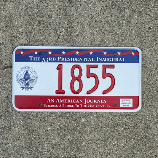Photo of a 1997 Washington DC Inaugural License Plate Auto Tag Garage Decor Vintage Clinton Inauguration Politics Political 1855 with original patina