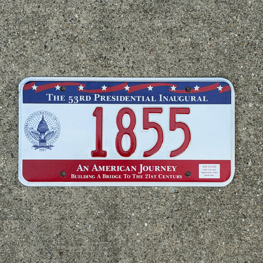 Photo of a 1997 Washington DC Inaugural License Plate Auto Tag Garage Decor Vintage Clinton Inauguration Politics Political 1855 with original patina