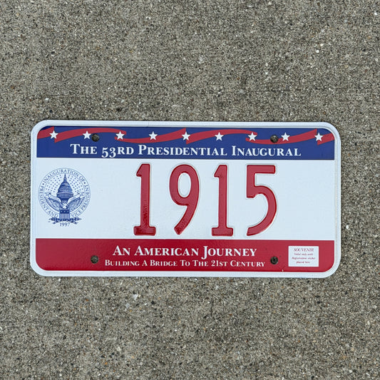 Photo of a 1997 Washington DC Inaugural License Plate Auto Tag Garage Decor Vintage Clinton Inauguration Politics Political 1915 with original patina