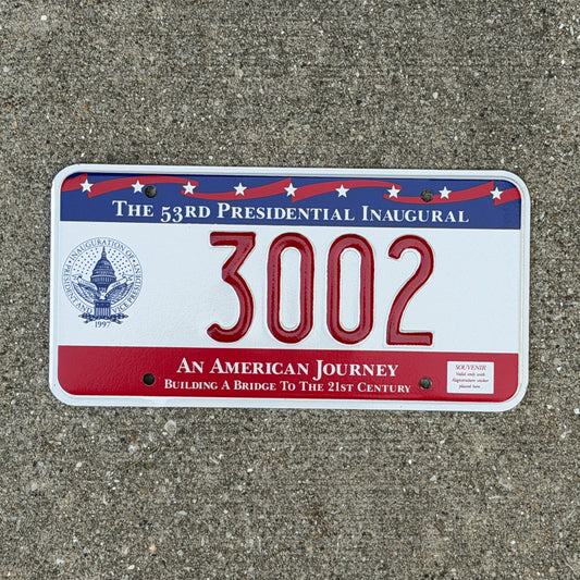 Photo of a 1997 Washington DC Inaugural License Plate Auto Tag Garage Decor Vintage Clinton Inauguration Politics Political 3002 with original patina