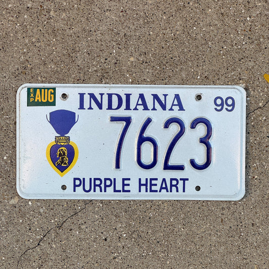 Photo of a 1998 1999 Indiana Military License Plate Auto Tag Garage Decor Vintage Purple Heart 7623 with original patina