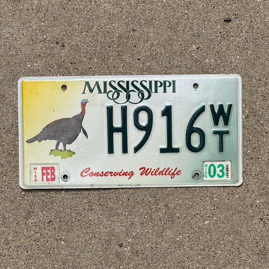 Photo of a 1998 2003 Mississippi License Plate Auto Tag Garage Decor Vintage Conserving Wildlife Hunting Turkey Thanksgiving H 916