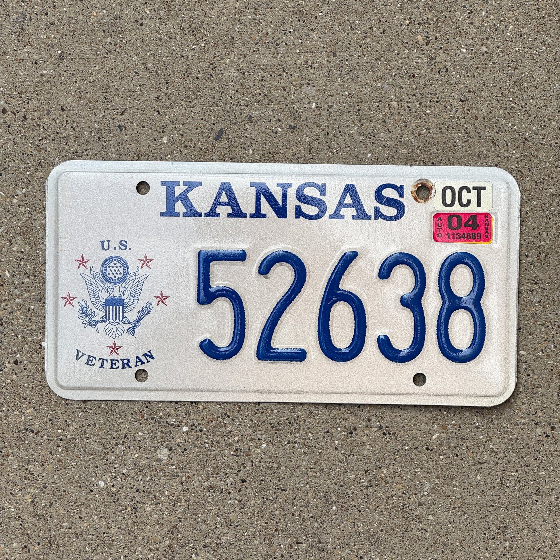 Photo of a 1998 2004 Kansas Veteran License Plate Auto Tag Garage Decor Vintage Military 52638