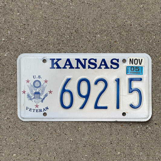 Photo of a 1998 2005 Kansas Veteran License Plate Auto Tag Garage Decor Vintage Military 69215