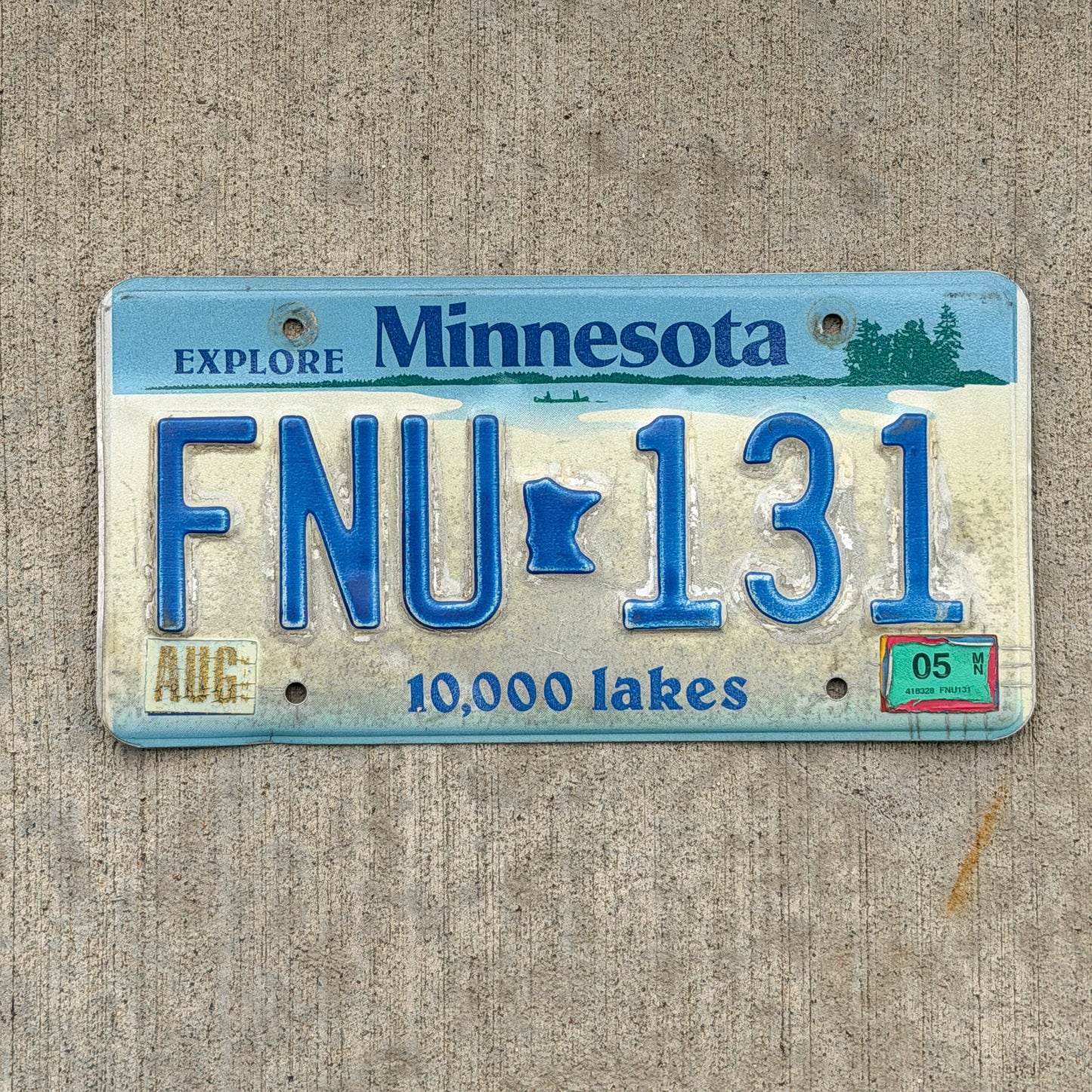Photo of a 1998 2005 Minnesota License Plate Auto Tag Garage Decor Vintage FNU 131 with original patina