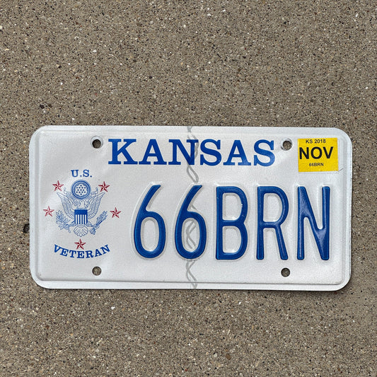 Photo of a 1998 2018 Kansas Veteran License Plate Auto Tag Garage Decor Vintage Military 66 BRN