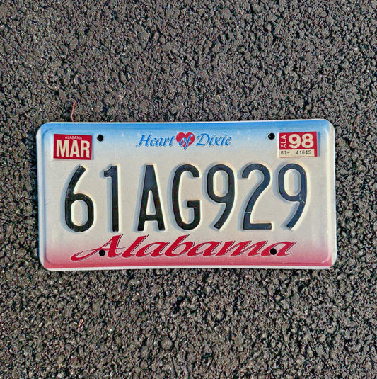 Photo of a 1998 Alabama License Plate Auto Tag Garage Decor Vintage Heart of Dixie 61 AG 929