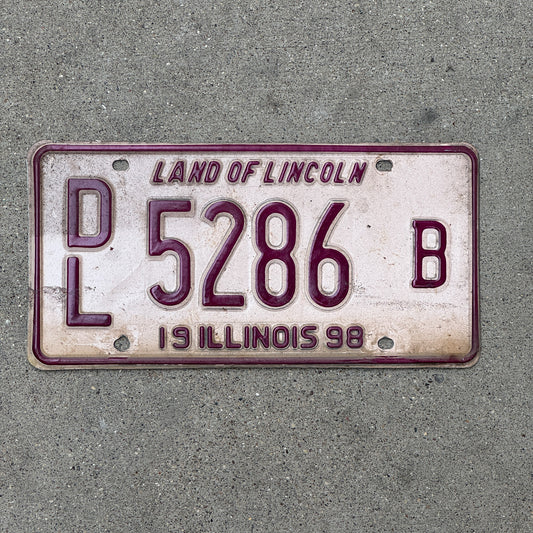 Photo of a 1998 Illinois Dealer License Plate Auto Tag 1 Vintage Garage 5286 B with original patina