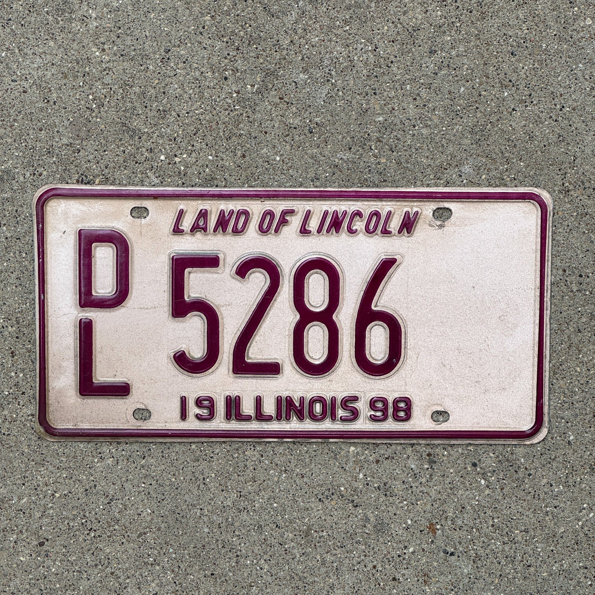 Photo of a 1998 Illinois Dealer License Plate Auto Tag 2 Vintage Garage 5286 with original patina