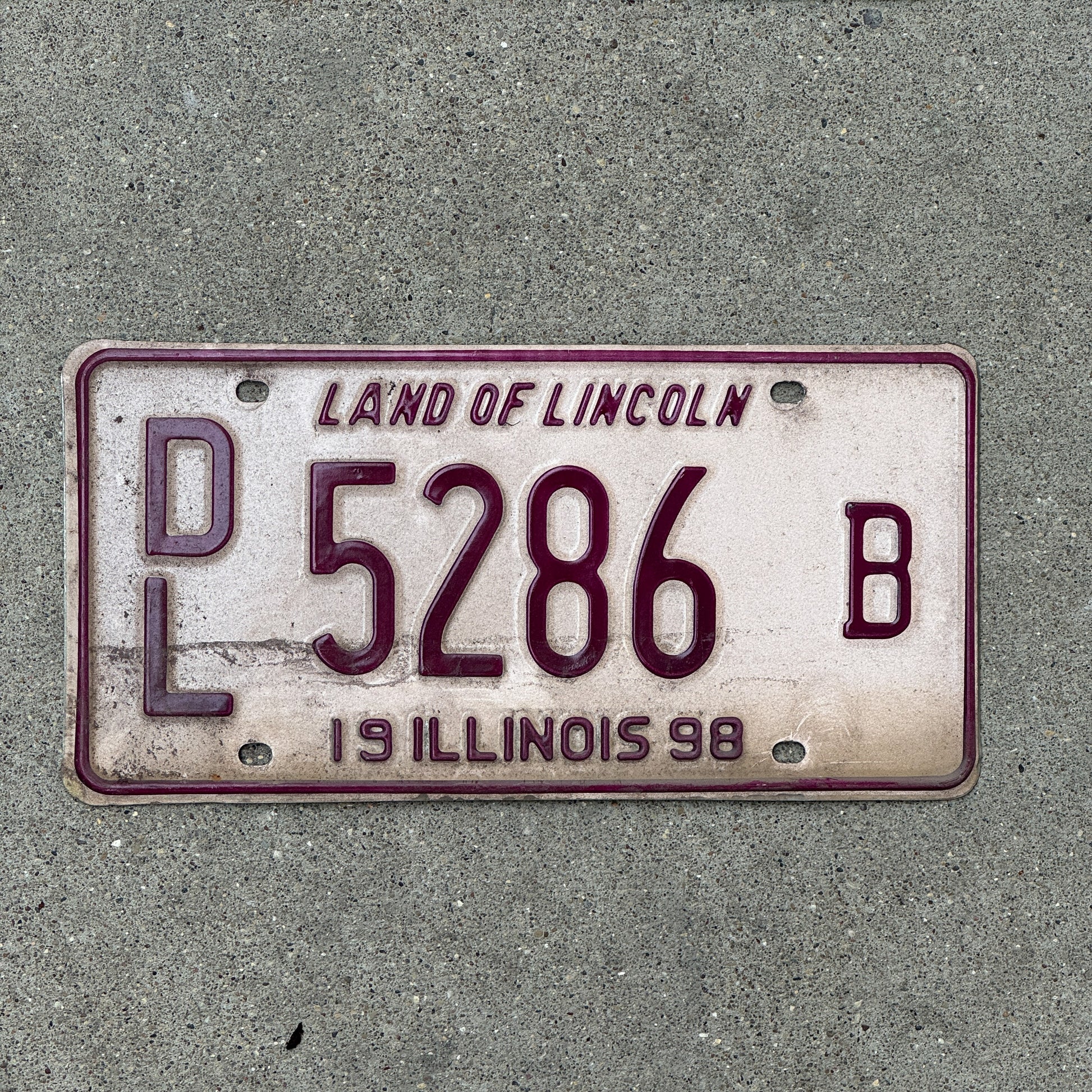 Photo of a 1998 Illinois Dealer License Plate Auto Tag 2 Vintage Garage 5286 B with original patina