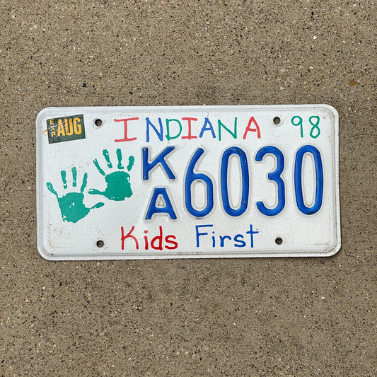 Photo of a 1998 Indiana Graphic / Specialty License Plate Auto Tag Garage Decor Vintage Kids First KA 6030