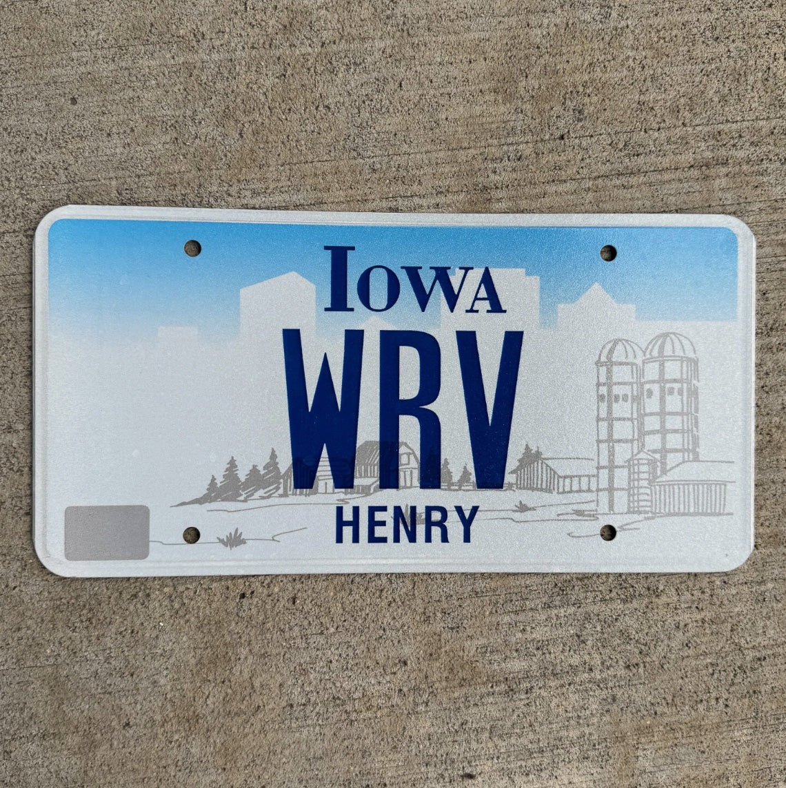 Photo of a 1998 Iowa Vanity License Plate Auto Tag Flat Henry County Initials Name WRV