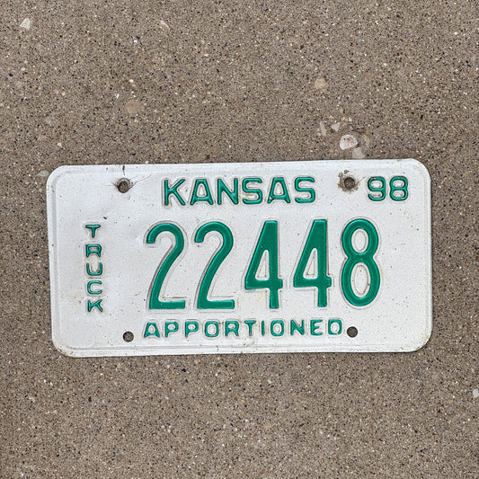 Photo of a 1998 Kansas Apportioned License Plate Auto Tag Garage Decor Vintage 22448