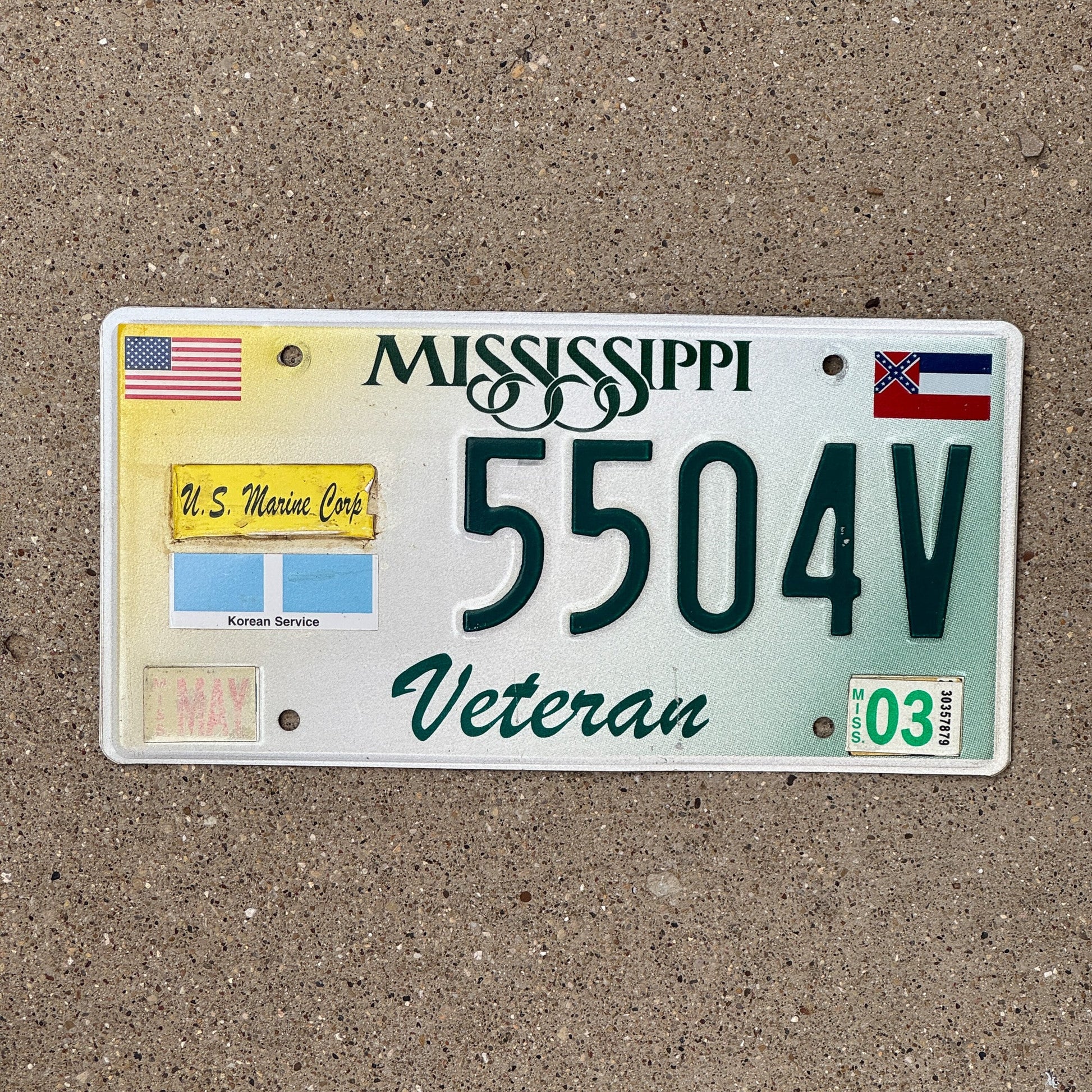 Photo of a 1998 Mississippi Veteran License Plate Auto Tag Garage Decor Vintage Marine Corp Korea 5504 V