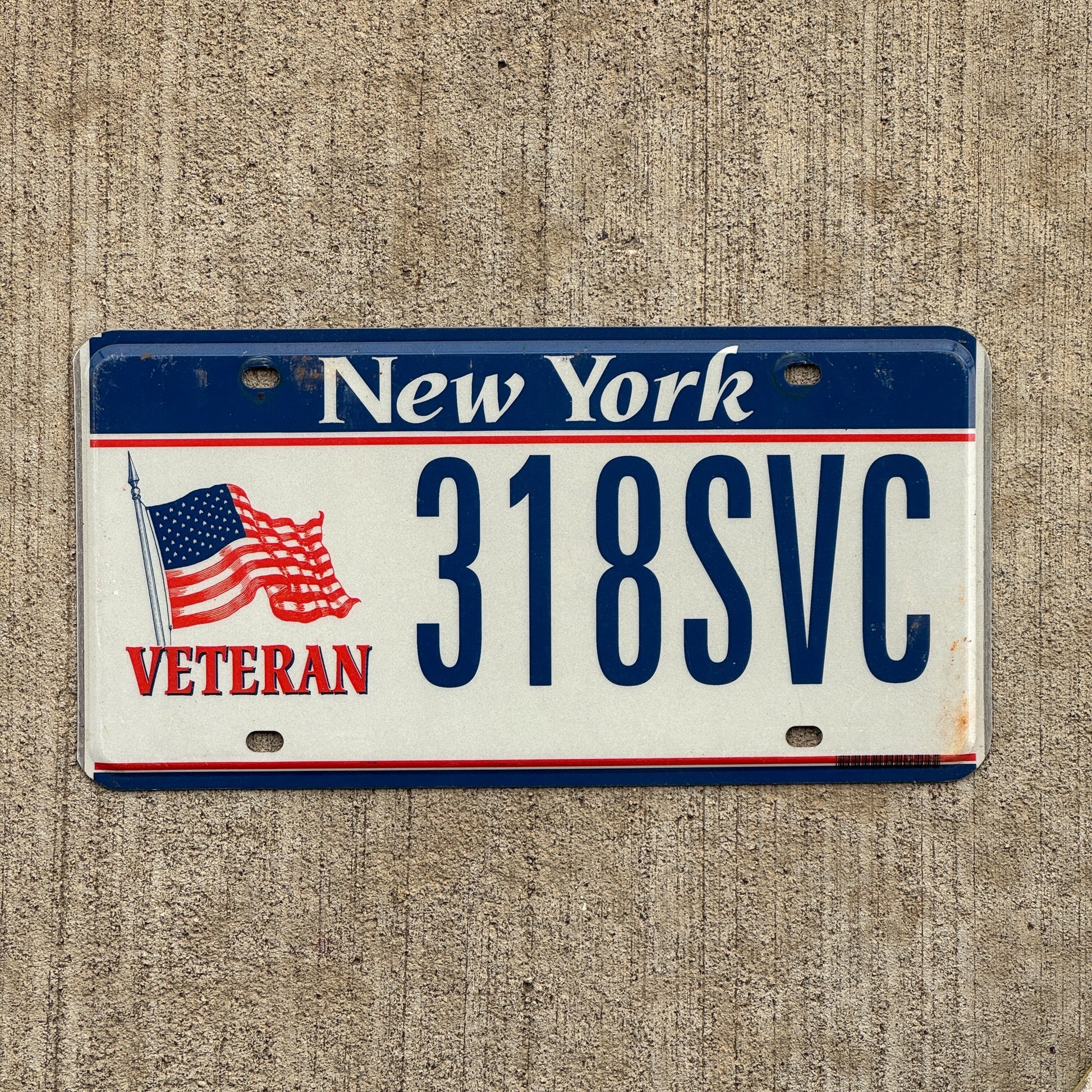 Photo of a 1998 New York VETERAN License Plate Auto Tag Garage Decor Vintage Vet Flag 318 SVC