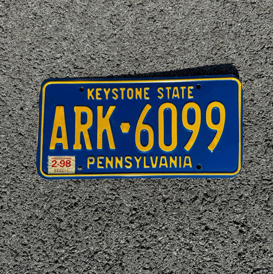 Photo of a 1998 Pennsylvania License Plate Auto Tag Garage Decor Vintage Arkansas ARK 6099