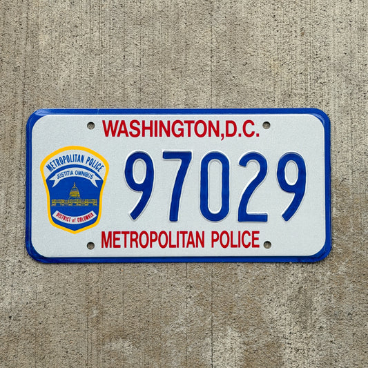 Photo of a 1998 Washington DC Police License Plate Auto Tag Garage Decor Vintage Metropolitan Cop Used Through 2000 Obsolete 97029 with original patina