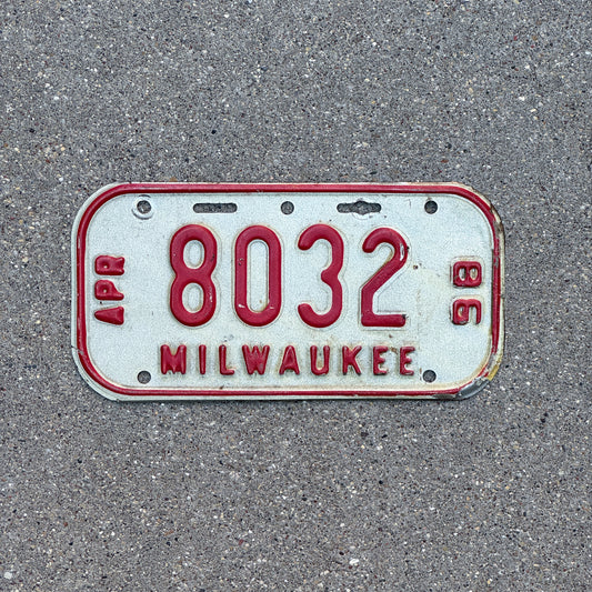 Photo of a 1998 Wisconsin Bicycle License Plate Auto Tag Garage Decor Vintage Milwaukee Bike 8032 with original patina