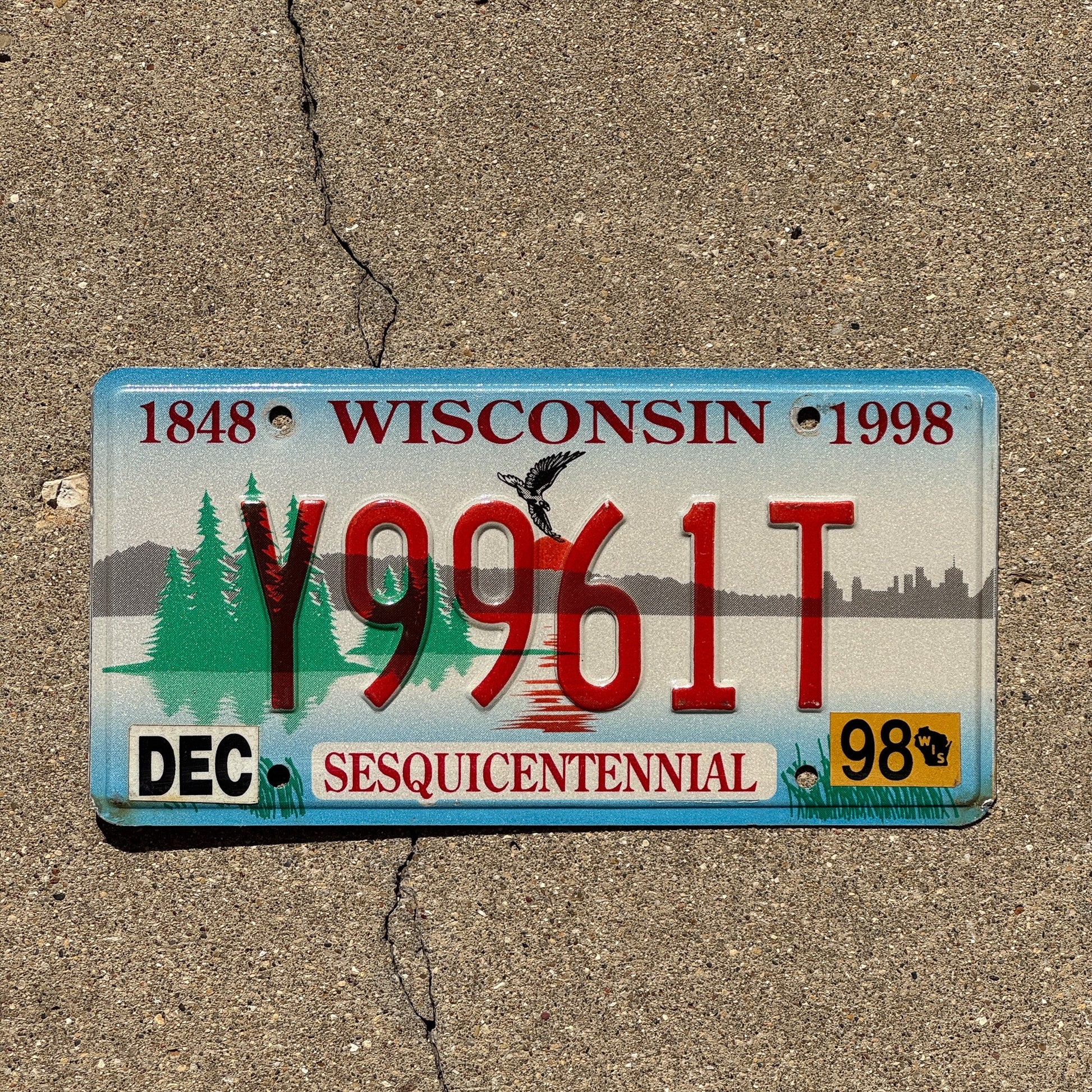 Photo of a 1998 Wisconsin Graphic / Specialty License Plate Auto Tag Garage Decor Vintage Sesquicentennial Y 9961 T