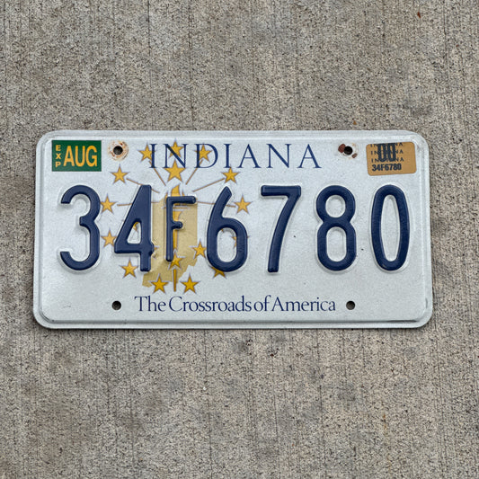 Photo of a 1999 2000 Indiana License Plate Auto Tag Garage Decor Vintage 34 F 6780 with original patina