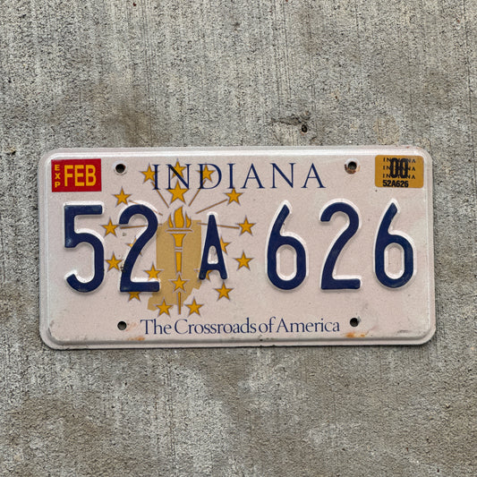 Photo of a 1999 2000 Indiana License Plate Auto Tag Garage Decor Vintage 52 A 626 with original patina