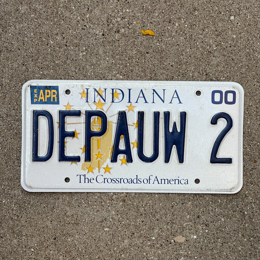 Photo of a 1999 2000 Indiana Vanity License Plate Auto Tag Garage Decor Vintage University College DEPAUW 2 with original patina